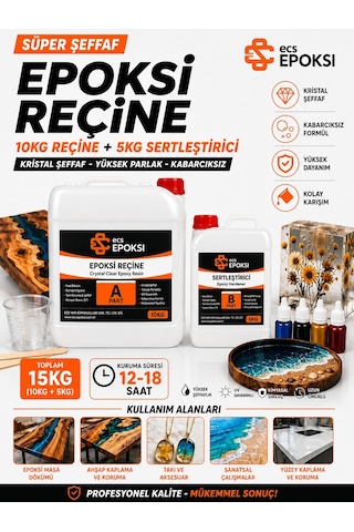 Süper Şeffaf Epoksi Reçine 15 Kg (10 Kg Reçine + 5 Kg S.ertleştirici) Kristal Döküm ve Kaplama -