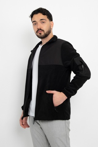 Dasüniforma Softshell Detay Polar Su İtici Standart Fit Ceket Rüzgar Geçirmez Tam Fermuar Kışlık Unisex Mont Siyah