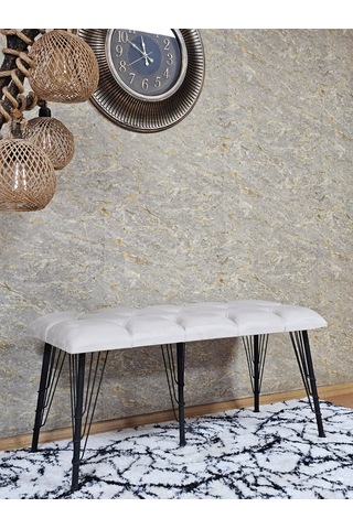 Zafir Metal Siyah Tel Ayaklı 100 Cm Puf Bench - Puf - Bench - Oturak - Mutfak Oturağı - Antre Oturağı Krem