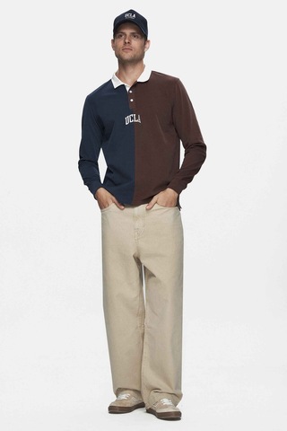 Ucla Clark Kahve Baskılı Polo Yaka Standard Fit Erkek Sweatshirt Kahve Kahverengi