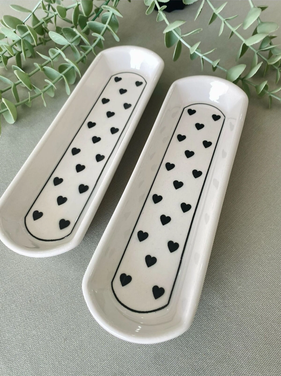 Love Siyah Kalp İkili Zeytinlik Sunum Tabağı Siyah