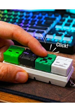 Flay3d Minecraft Temalı 4'lü Klavye Tuşu Creeper İskelet Zombi Ve Enderman 3d Baskı Anahtarlık Beyaz