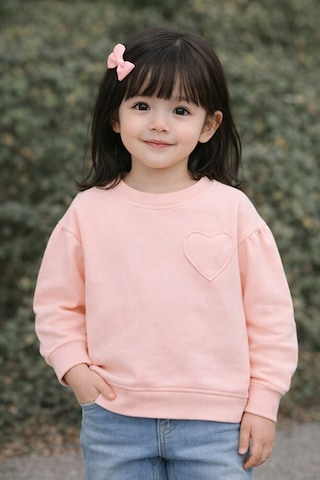 Kız Çocuk Kalp Detaylı Uzun Kollu Sweatshirt 2 7 Yaş Pembe
