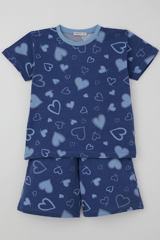 Breeze Kız Çocuk Şortlu Pijama Takımı Kalp Desenli 4-8 Yaş, İndigo
