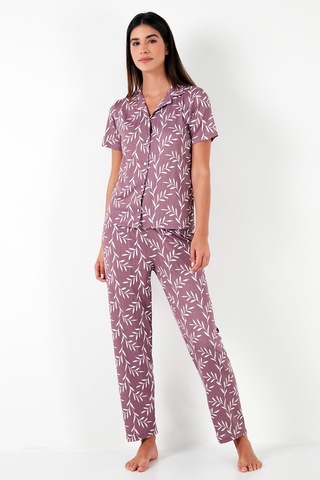 Lela Regular Fit Gömlek Yaka Kısa Kollu Bayan Pijama Takımı 65780124 Gül Kurusu