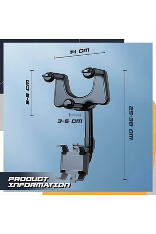 Youmex Siyah Araç Geri Görüş Aynası Telefon Tutucu, 360 Derece Dönebilen, Tek Elle Kullanıma Uygun, Evrensel Uyumlu, Kolay Çekilebilir Ve Saklanabilir Siyah