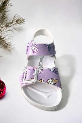 Lila Desenli Tokalı Kız Çoçuk Sandalet 001
