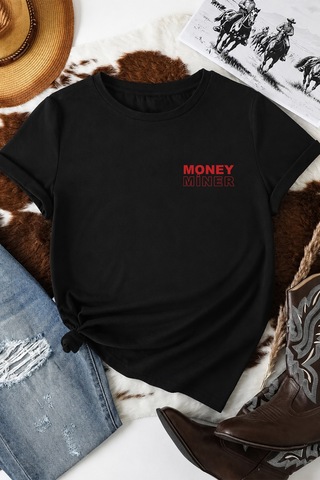 Spoyi Money Maker Tasarımlı %100 Pamuk Yarım Oversize Siyah T-lhirt