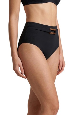 Donlaritta Büyük Beden Yüksek Bel Toparlayıcı Ahşap Aksesuarlı Bikini Altı 42-44-46-48-50- 52 Beden Siyah
