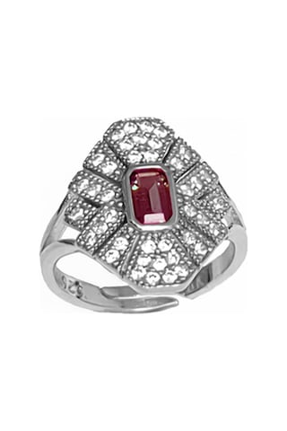 Çift Renkli Ortası Ruby Baget Taşlı Gümüş Yüzük Altın
