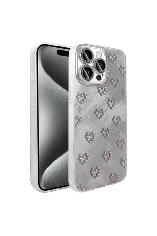 Apple Uyumlu iPhone 15 Pro Max Kılıf Kamera Korumalı Figürlü Zore Ponti Silikon Kapak Beyaz
