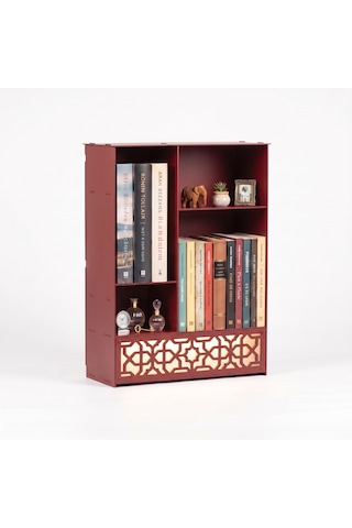 Işıklı Metal Masa Düzenleyici Masaüstü Kitaplık Minimalist Kitap Tutucu Kırmıızı