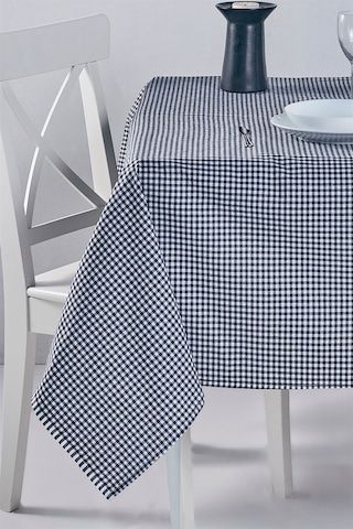Kareli Desen Pötikareli Masa Örtüsü Siyah Beyaz