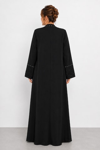 Bihan Store Kadın Abaya Ve İçine Kristal Detaylı Penye Elbise İkili Takım Y26-25159 - Siyah