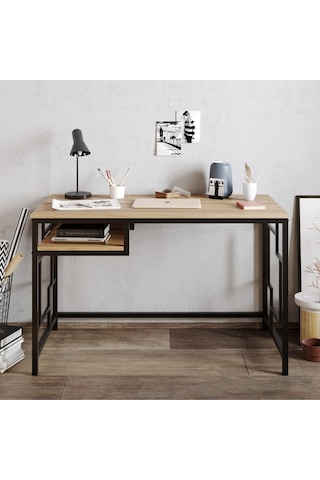 Efoe Doğal Ahşap Masif Panel Çalışma Masası Siyah