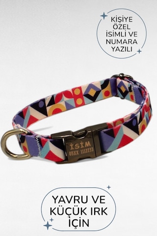 Caramelos İsimli Köpek Tasması, Yavru Köpek Tasması, Küçük Irk Köpek Tasması, Metal Kilit, 1,5 Cm Çok Renkli