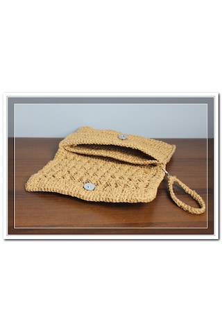 Aleylife El Yapımı Kağıt İp Clutch Makyaj Çantası -lacivert Sütlü Kahve