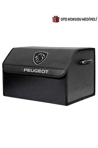 Peugeot Marka Logolu Oto Bagaj Organizer Çanta Oto Bagaj Çantası 2 Bölmeli Suni Deri Boyutlar : 48 Cm X 31 Cm X 29 Cm