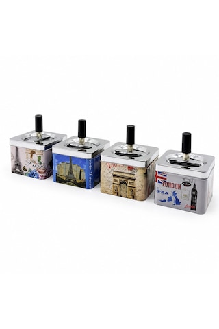 12 Adet Ashtray Kare - Basmalı Metal Küllük 5690