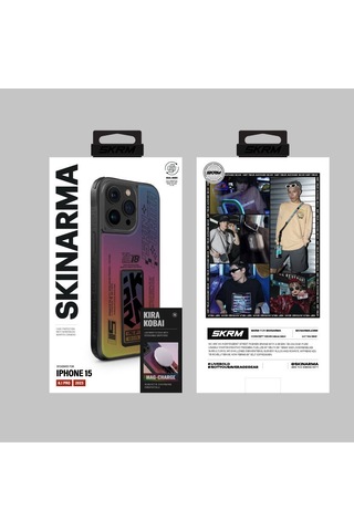 Apple Uyumlu iPhone 15 Pro Kılıf Skinarma Holografik Standlı Deri Görünümlü Kira Kobai Kapak Colorful