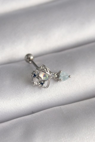 316l Çelik Gümüş Renk Zirkon Taşlı Sallantı Kalp Detay Tragus Piercing 5886 Çok Renkli