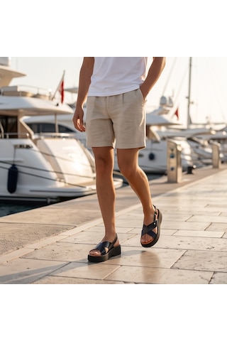 Futsishoes Jade Siyah Hakiki Deri Çapraz Bantlı Platform Topuklu Bilekten Tokalı Kadın Sandalet