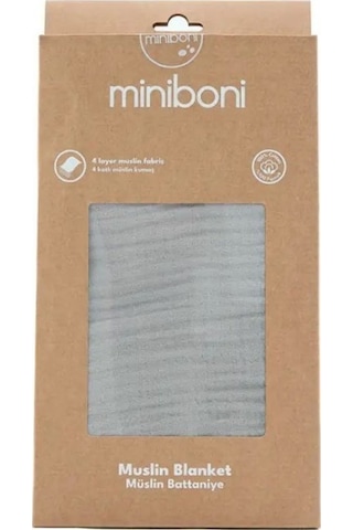 Miniboni Müslin Bebek Battaniyesi 100x120 Cm Gri