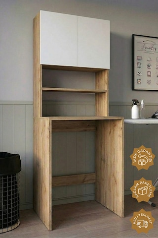 Teta Home Çamaşır Makinesi Dolabı + Kapaklı Kiler Dolabı Atlantik Çam - Beyaz