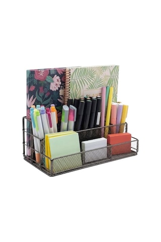 Temel Nikel Metal Mesh Masaüstü Organizer Çok Bölmeli 27x14x11 Cm 9515b