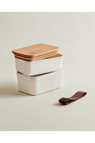 Madame Coco Margot Ahşap Kapaklı Saklama Kabı Seti 2'li 500 ML Ekru