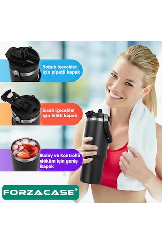 Forzacase 900 Ml Paslanmaz Çelik Pipetli Ve Kilit Kapaklı Kulplu Termos 6 Saat Sıcak/soğuk - Fc1180 Pembe