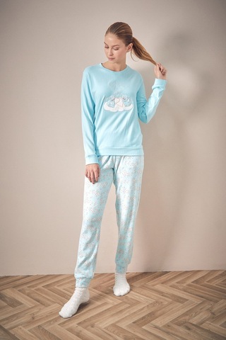 Fullamoda Ayıcık Nakışlı Bisiklet Yaka 2 Li Pijama Takımı 24mıcg631125723-mavi Mavi
