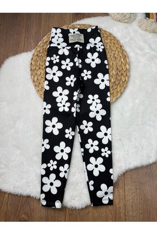 Tunays Shopping Mevsimlik Çiçek Baskılı Kız Çocuk Fitilli Tayt 4'lü Set Siyah Bej Lila Pembe Yeşil Çok Renkli
