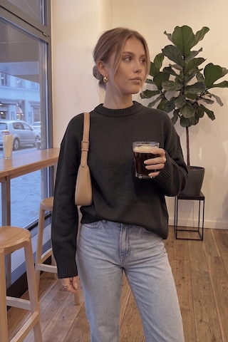 Genıus Store Kadın Kazak Pembe Kalın Dokulu Kışlık Bisiklet Yaka Triko Kazak Kazak-kadın Siyah