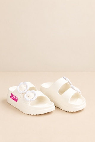 Moda Onn Çift Tokalı Plaj-havuz-bahçe-tatil-günlük Açık Stickerlı Kız Çocuk Terliği Beyaz / Beyaz