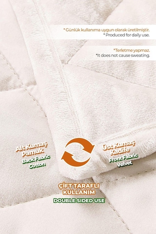Evlen Home Kapitone Kadife Yatak Örtüsü Seti Tek Kişilik Supersoft 2 Parça Yumuşak Elyaf Dolgulu Krem Krem