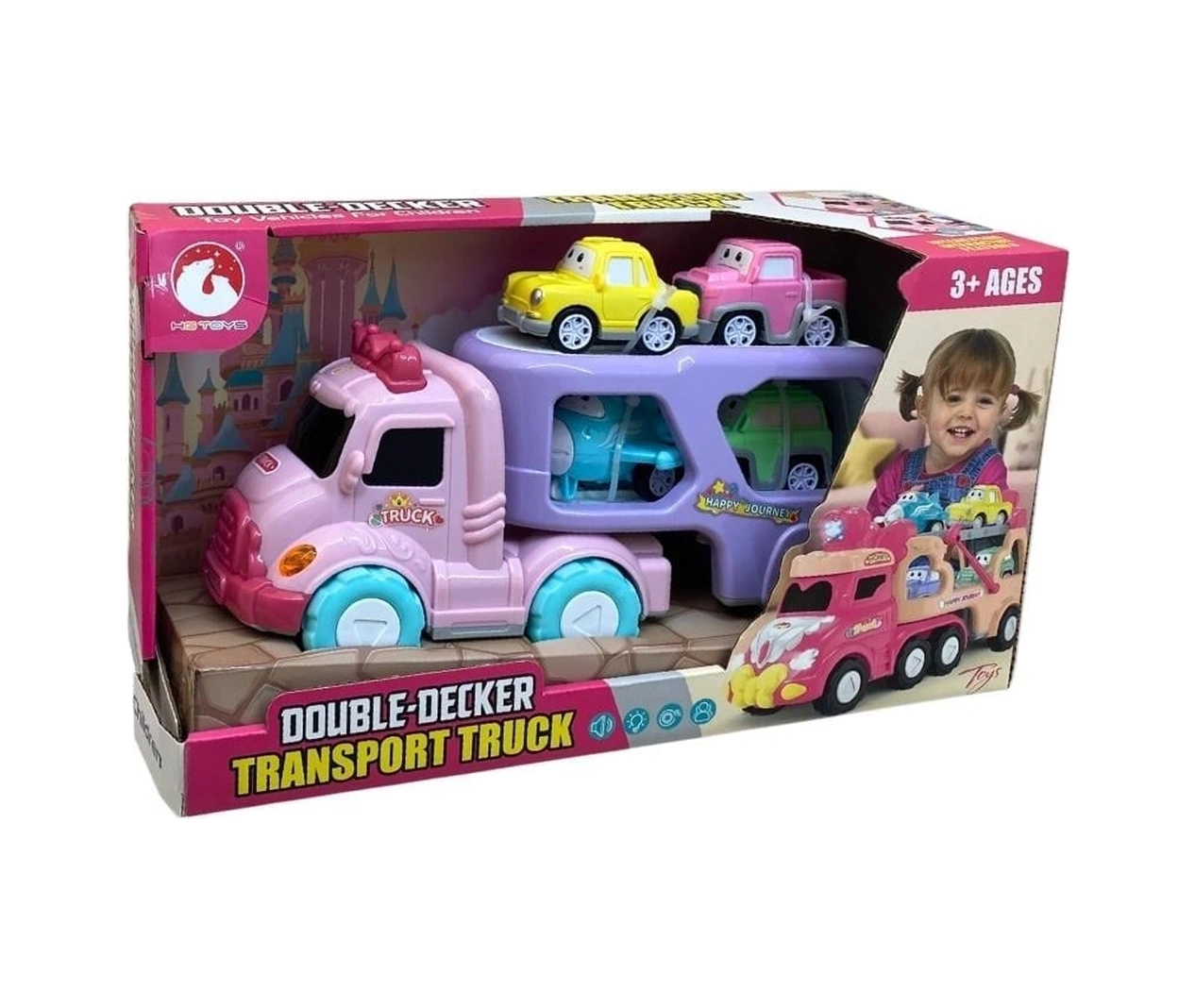 Sürtmeli Sesli Işıklı Araç Taşıyan Pembe Tır 4 Araçlı Pembe