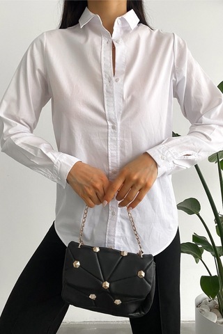 Femelle Kadın Beyaz Yeni Sezon Slim Fit Basic Gömlek