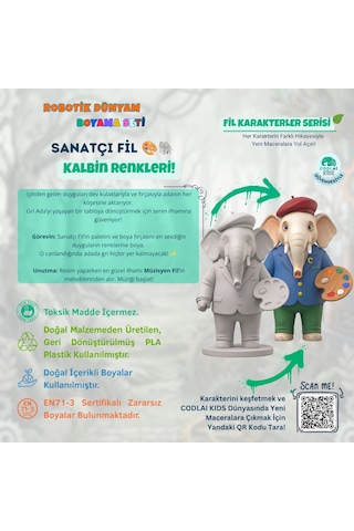 Codlaı Kids Robotik Dünyam 3d Boyama Seti - Çocuklar İçin Eğitici Yaratıcı Oyuncak Boyama Kiti - Sanatçı Fil