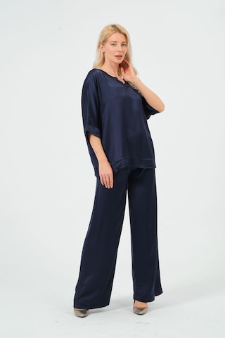 Kadın Saten Takım Parlak Saten Pantolon Bluz Çok Renkli