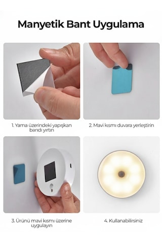 Hareket Sensörlü Usb Şarjlı Led Lamba Dolap İçi, Merdiven Ve Gece Lambası Mıknatıslı Beyaz - Gün Işığı