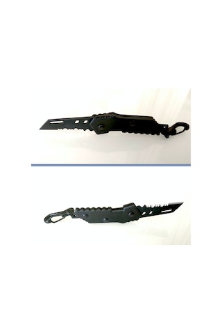 Omeniv Mini Çelik Kamp Çakı Kamp Bıçak Testere Karabiner Anahtarlık Kolye Siyah
