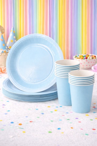 Beysüs Makaron Mavi 8li Tabak Bardak Set