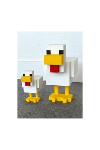 3d Baskı Piksel Tasarımlı Şapkalı Tavuk Figürü Dekoratif Oyuncu Masası Aksesuarı Ve Hediyelik Minecraft Tavuk