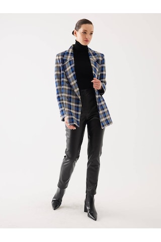 Ekose Desen Saks Kruvaze Oversize Blazer Ceket 001