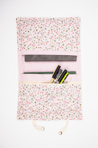 Kitap Kılıfı Fermuarlı Cepli, Çiçekli Kumaş Defter Kılıfı, Çıtçıtlı Organizer Kılıf