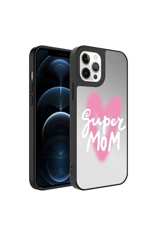 Apple iPhone 12 Pro Max Uyumlu Aynalı Desenli Kamera Korumalı Parlak Mirror Kılıf- Süper Anne Süper Anne