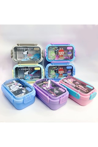 Tarçın Köpeği Paslanmaz Çelik Bölmeli Çocuk Yemek Seti - Sızdırmaz Mavi