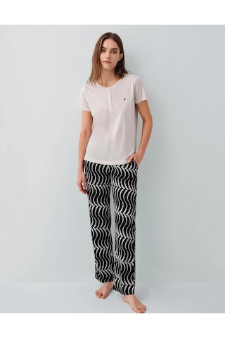 Angbutik Pierre Cardin Pc9165-x Kadın Kısa Kol Büyük Beden Pijama Takımı Açık Bej