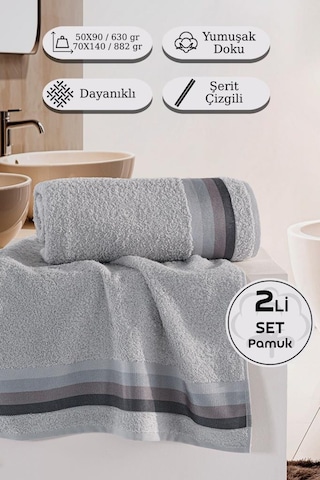 Polo %100 Pamuk 2 Li Havlu Takımı - 50x90, 70x140 Gri